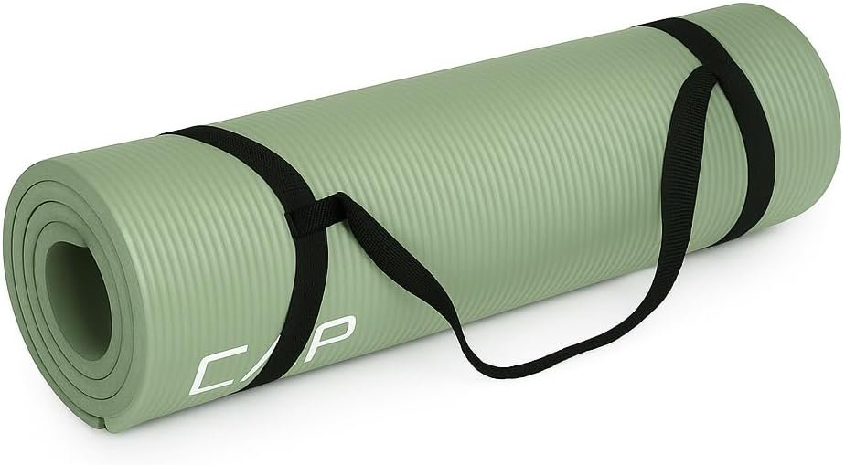 CAP Barbell High Density Exercise Yoga Mat with strap, 68″x24″x 1/2″ – Sage Green