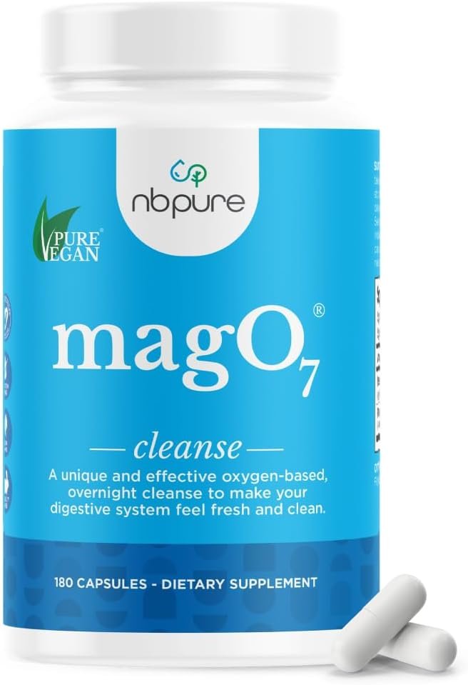 nbpure MagO7 – Natural Colon Cleanse & Detox – Occasional Constipation Relief, Stool Softener, & Bloating Support for Men & Women – Ozonated Magnesium Oxide, 180 Capsules