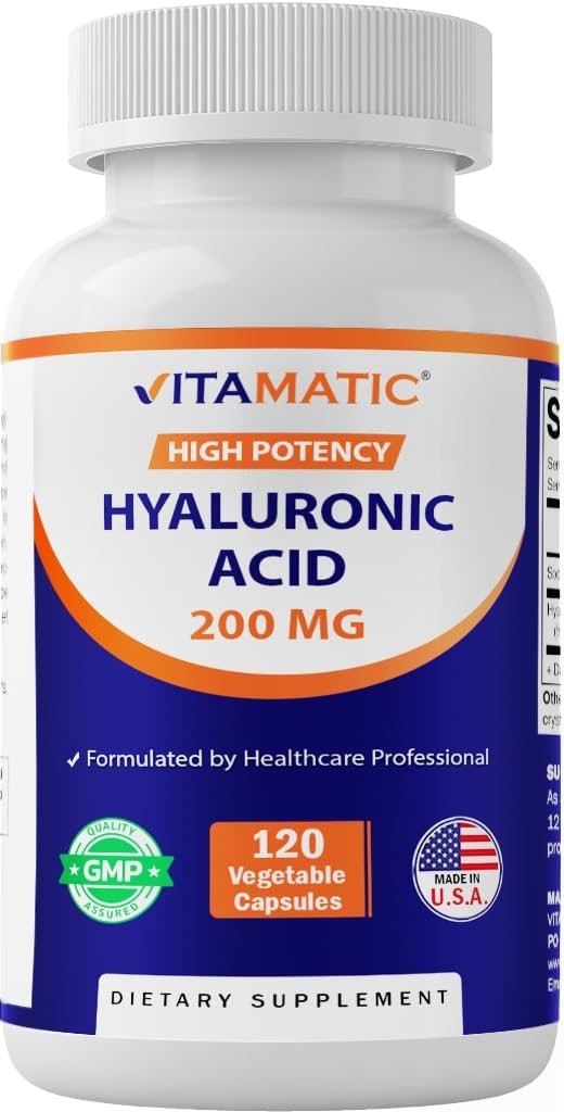 Vitamatic Hyaluronic Acid Supplements 200mg – Supports Healthy Connective Tissue and Joints – Promote Youthful Healthy Skin – 120 Capsules