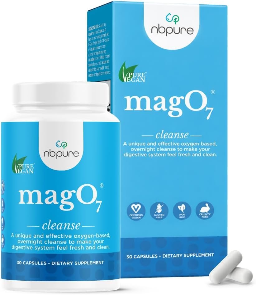 nbpure MagO7 – Natural Colon Cleanse & Detox – Occasional Constipation Relief, Stool Softener, & Bloating Support for Men & Women – Ozonated Magnesium Oxide, 30 Capsules