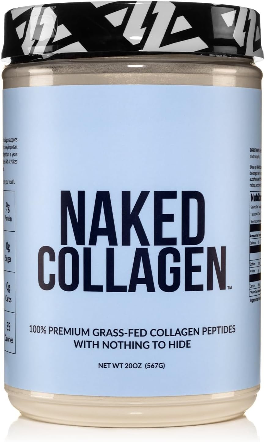 NAKED Collagen Peptides Protein Powder, 60 Servings, Pasture-Raised, Unflavored Grass-Fed Hydrolyzed Collagen Supplement, NSF Certified, Paleo Friendly, Non-GMO, Keto, Gluten Free, 20oz