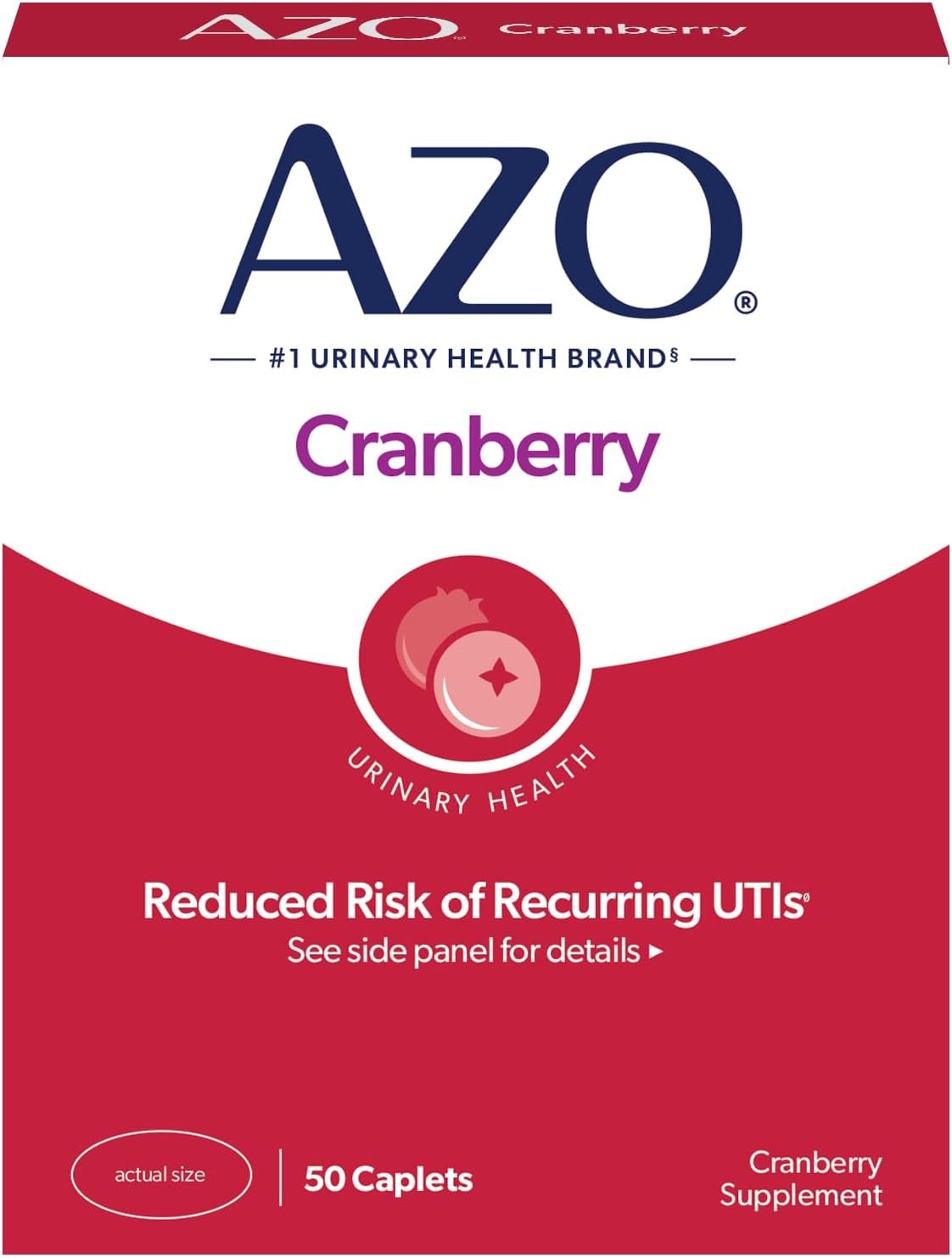 AZO Cranberry Pills for Urinary Tract Health for Women and Men, Adult Cranberry Supplement, Sugar-free, Non-GMO, 50 Caplets