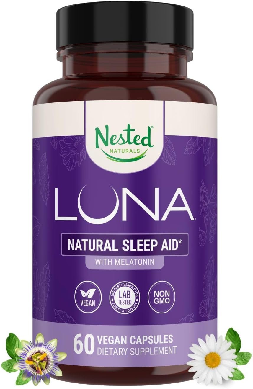 Nested Naturals Luna Sleep Aid – Non-Habit Forming Natural Sleeping Pills for Adults with Naturally Sourced Ingredients – Valerian Root, Melatonin, Chamomile, Lemon Balm, and More – 60 Vegan Capsules