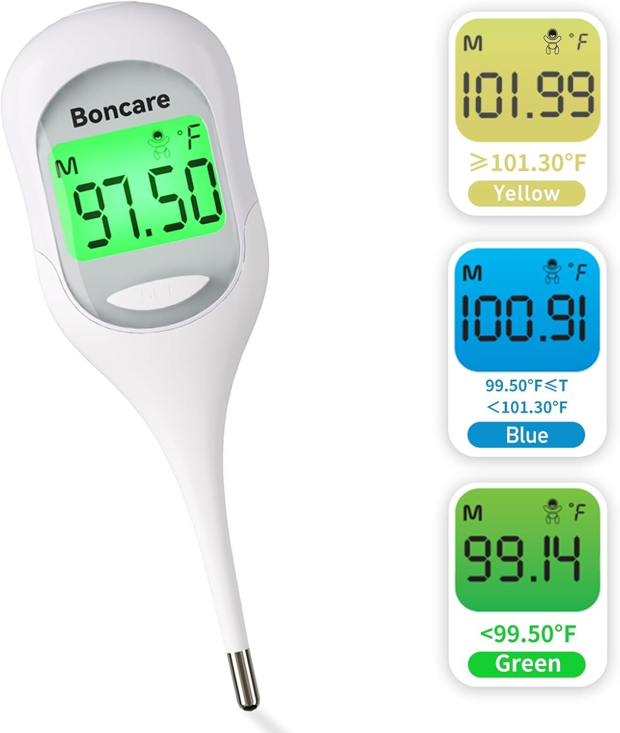 Boncare 9 Seconds Digital Basal Thermometer – Accurate Oral & Rectal Thermometer for Adults & Kids, Fever Alarm, Large Display (White)