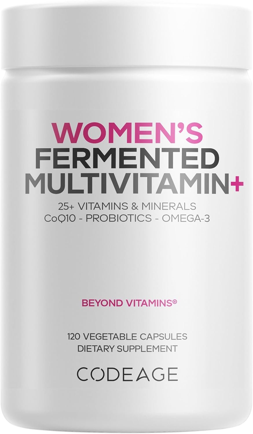 Codeage Women’s Daily Multivitamin, 25+ Vitamins & Minerals, Fermented, Organic Whole Foods, Probiotics Supplement – Vitamin A, B, C, D, E & K, Omega 3, Zinc – Vegan – 120 Capsules
