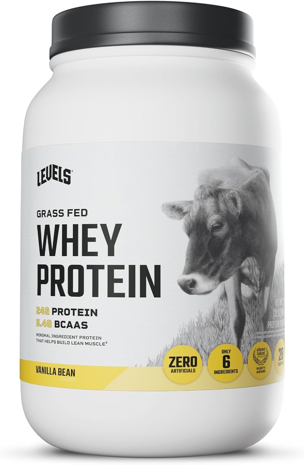 Levels Grass Fed Whey Protein Powder, No Artificials, 24G of Protein, Vanilla Bean, 2LB
