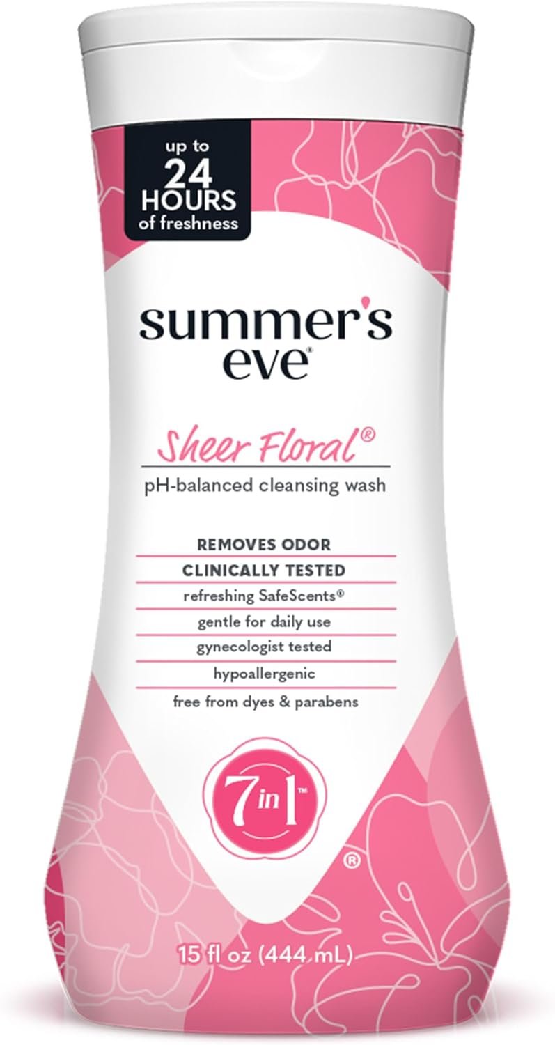 Summer’s Eve Feminine Wash, Sheer Floral, Daily pH-Balanced Body Wash for Women, Feminine Care to Remove Vaginal Odor, Gynecologist Tested, 15 Fl Oz