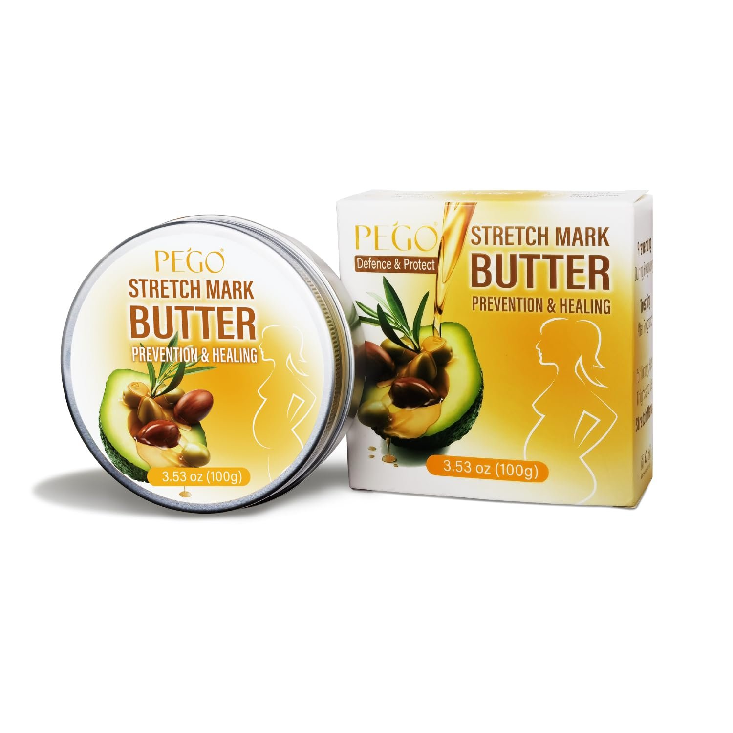 PEGO Stretch Mark Butter for Pregnancy,Women Belly Butter,Shea Butter,Maternity Stretch Mark Cream,Massages Body & Reduces Scar Appearance, Postpartum Care for Moms,Hypoallergenic100g/3.53oz