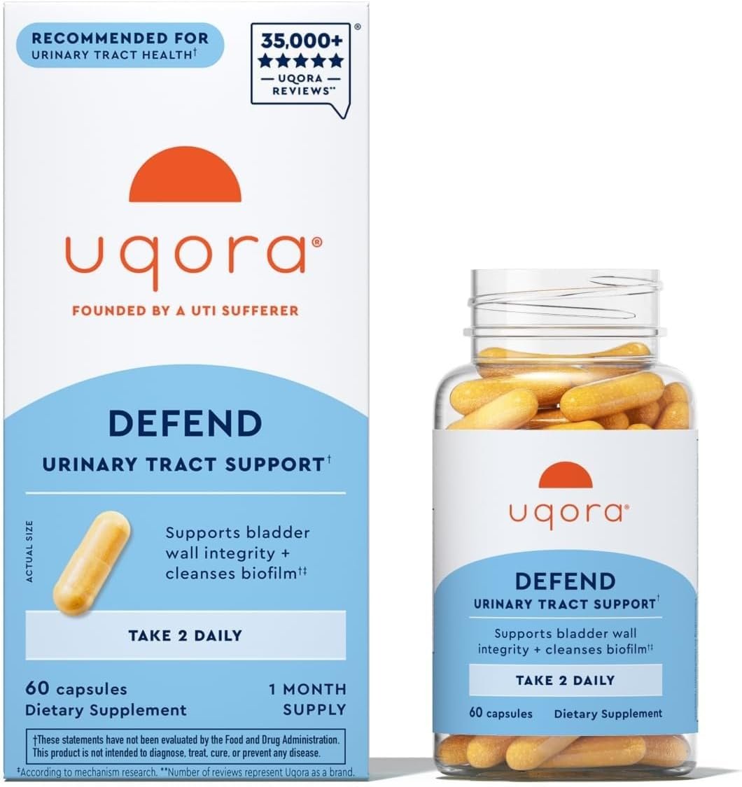 Uqora Defend – Urinary Tract Health Supplement – Support Bladder Health & Cleanse Biofilm* with D-Mannose, Green Tea Extract, Turmeric Extract & More – Gluten-Free – 60 Capsules (30-Day Supply)