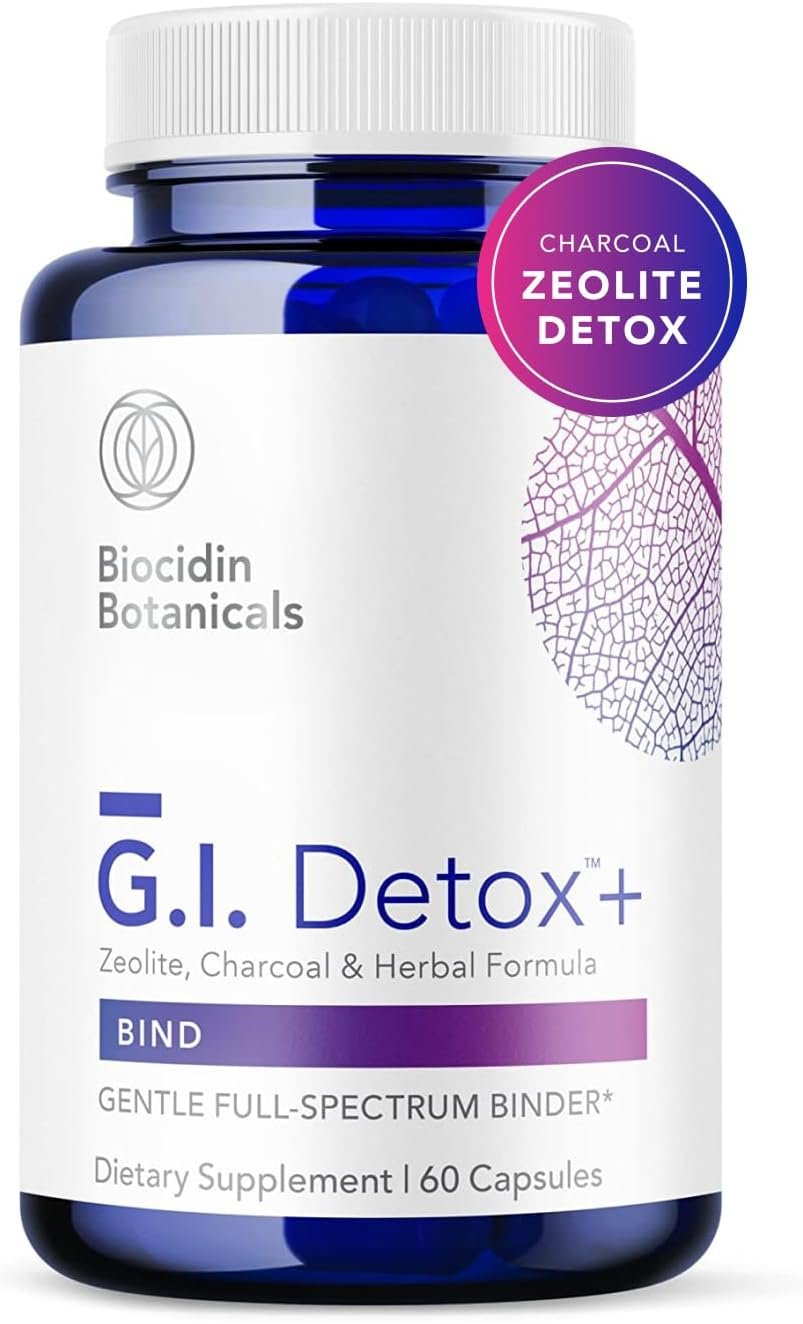 Biocidin G.I. Detox+ Activated Charcoal Binder & Zeolite Detox Supplements with Silica – Helps Bind & Clear Toxins – Supports Full Body Cleansing and May Reduce Bloating (60 Capsules)