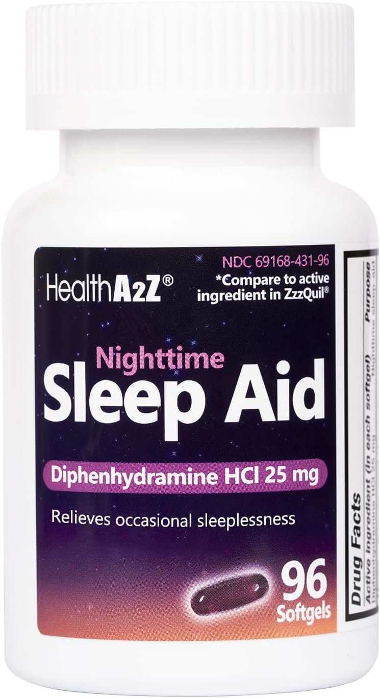 HealthA2Z Sleep Aid, Diphenhydramine HCl 25mg Softgels, Supports Deeper, Restful Sleeping, Non Habit-Forming (96 Softgels)