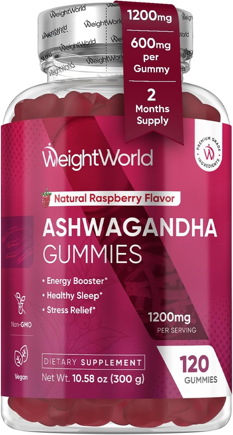 WeightWorld Ashwagandha Gummies for Stress Relief, Healthy Sleep & Energy Booster | 120 Count (2-Month Supply) | Vegan Ashwagandha Supplements Gummies | Natural Raspberry-Flavor, Non-GMO, Gluten-Free