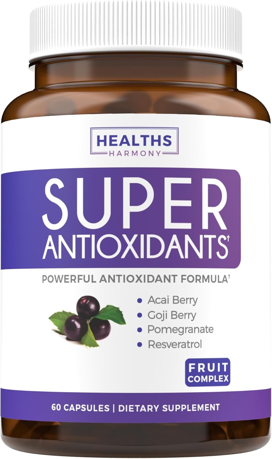 Super Antioxidants Supplement for Women & Men – High Potency Herbal & Fruit Blend with Acai, Goji, Pomegranate, Elderberry & Resveratrol for Skin Care & Immune Support – Vegan & Non-GMO – 60 Capsules