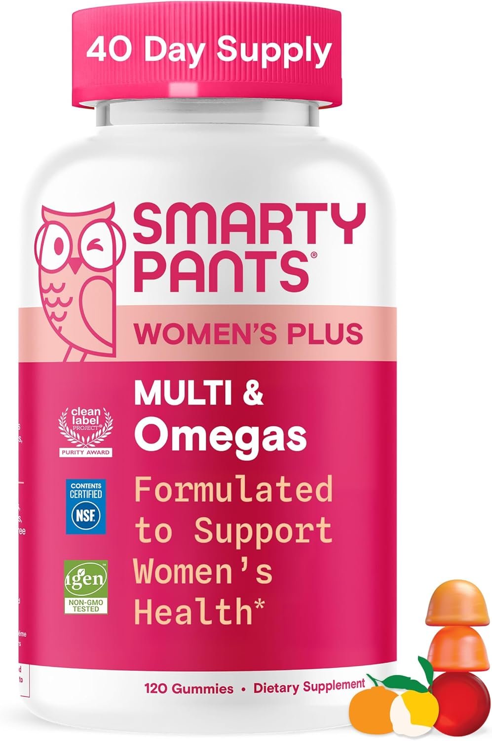 SmartyPants Women’s Multivitamin Gummies, Omega 3 (DHA/EPA), Methylfolate, CoQ10, Vitamin D3, C, Vitamin B12, B6, A, K & Zinc, Inositol, Gluten Free, 120 Count (40 Day Supply)