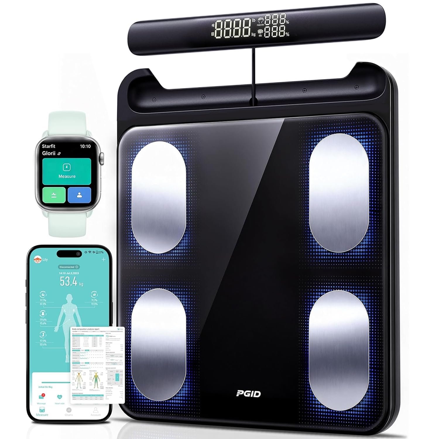 Smart Scale for Body Weight,29 Body Composition Scales w BMI,Body Fat,Muscle Mass Monitors,Digital Bathroom Scales with LED Handle Display,Body Pod Scale Syncs with App for 24 Users 180KG/400Lb