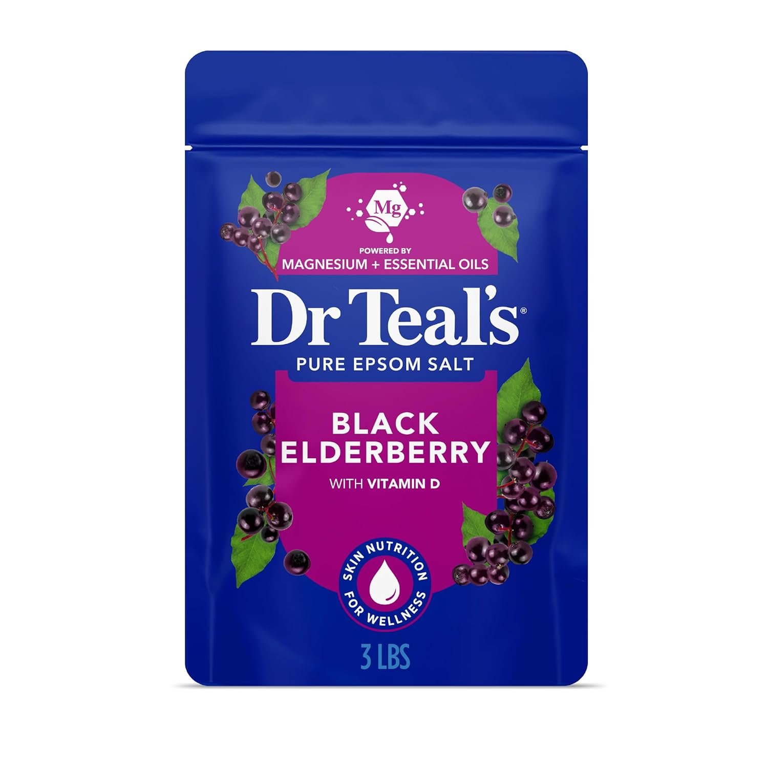 Dr Teal’s Salt Soak with Pure Epsom Salt, Elderberry, 3 lbs