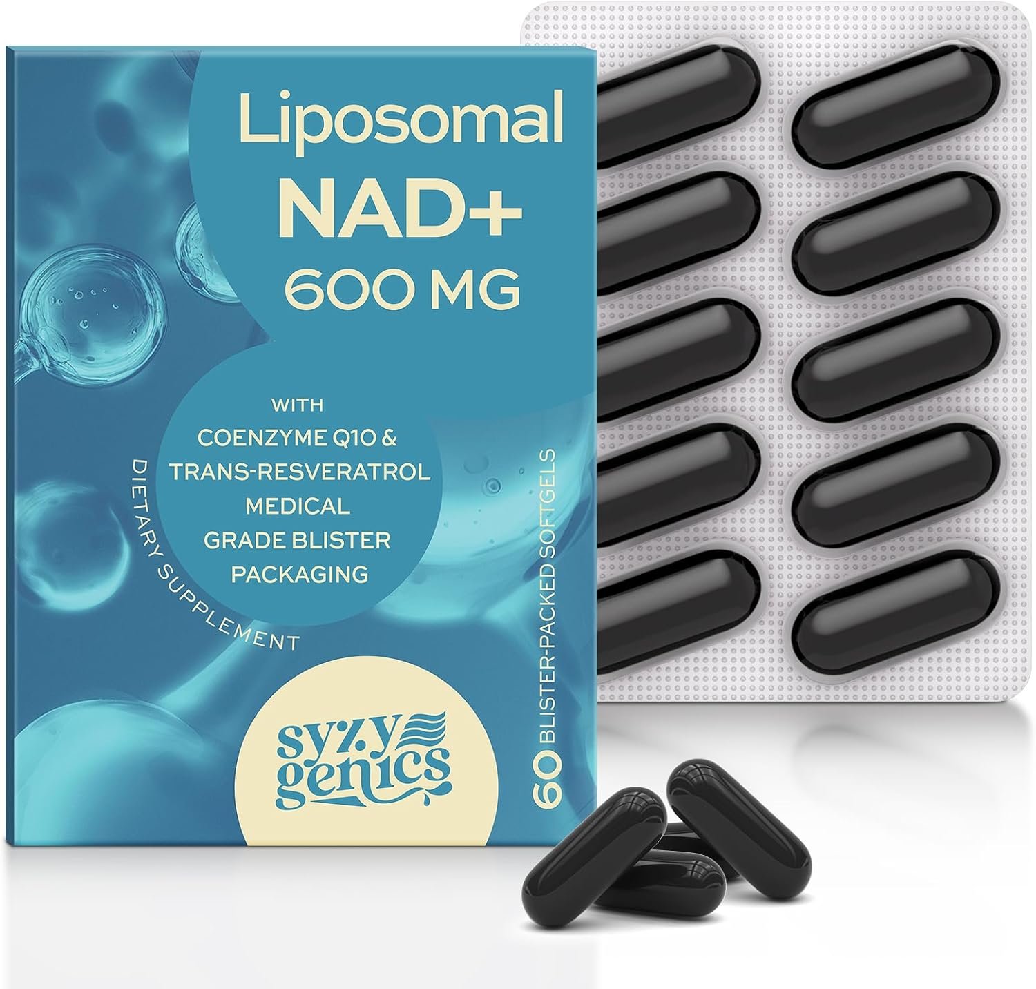 NAD+ Supplement 1600mg Extra Strength – Liposomal NMN Alternative with Resveratrol, Urolithin A, CoQ10, Quercetin & ALA – Mitochondrial Energy & Anti-Aging, Cell Regeneration, 60 Softgels