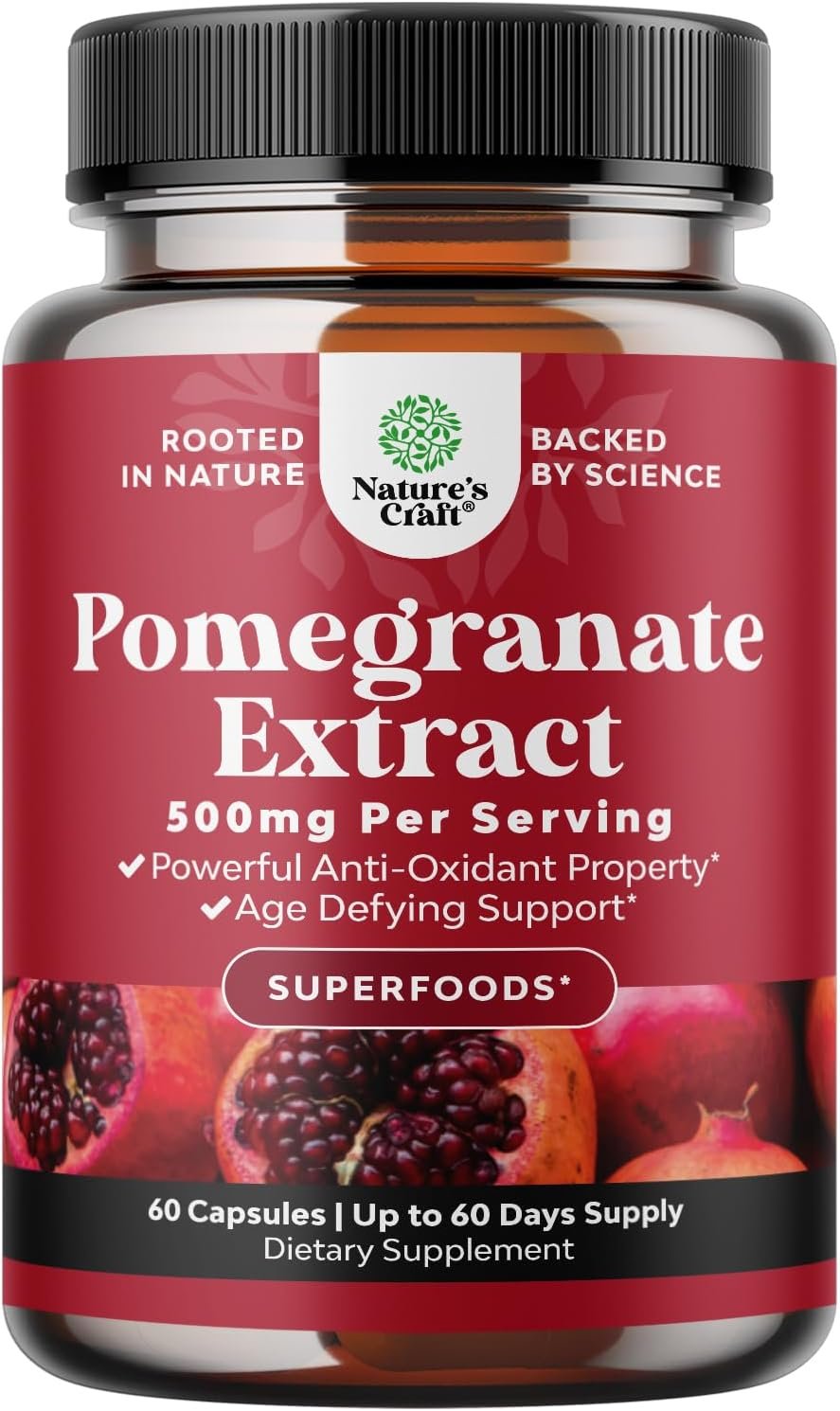 Pomegranate Extract Capsules Antioxidant Supplement – Natural Pomegranate Capsules for Heart Health Joint Support and Pre Workout for Men and Women – Nitric Oxide Supplement with Brain Health Vitamins