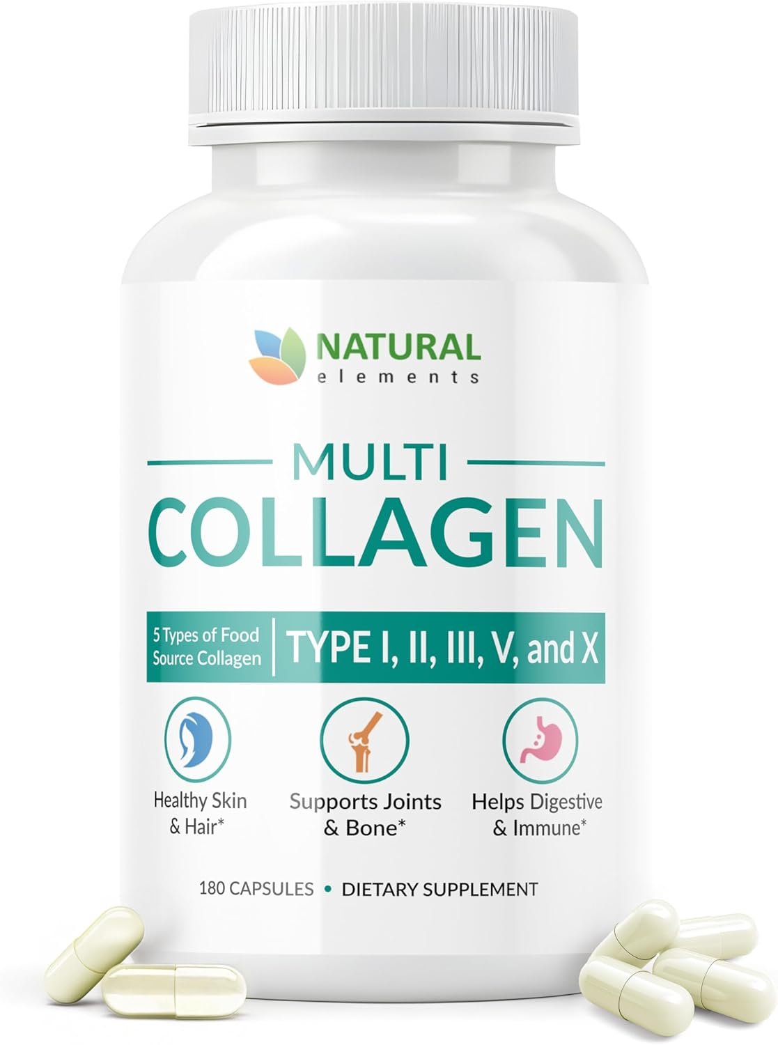 Multi Collagen 180 Protein Capsules – Type I, II, III, V, X Collagen Pills – Proprietary Blend of Eggshell, Chicken, Wild Fish & Grass-Fed Beef Collagen Peptides – 2025mg per serv