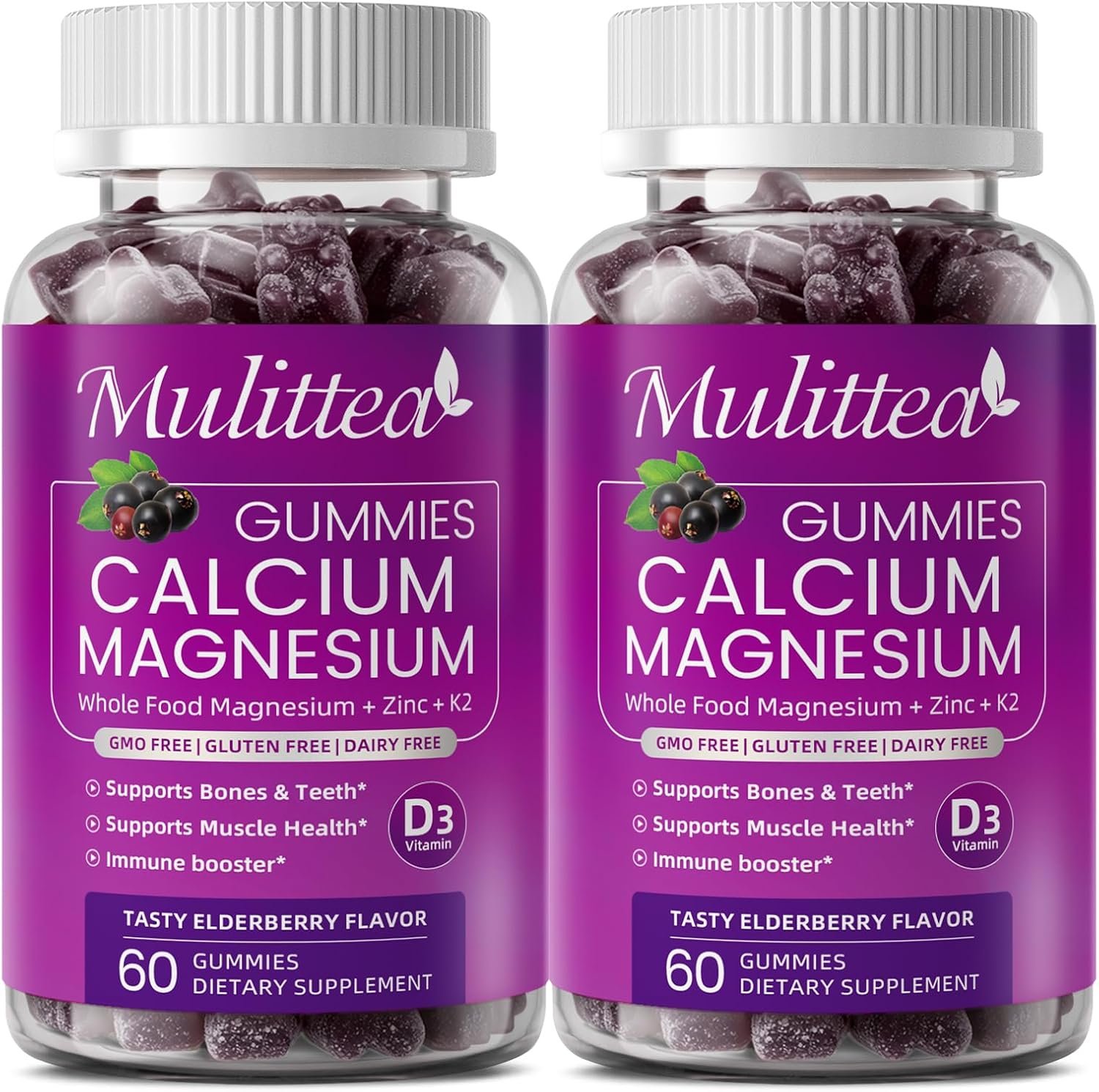 Plant Based Calcium Supplement with Vitamin D3,K2 Gummy for Bone Strength, Contains Whole Food Natural Minerals-Bone Health, Calm Mood & Sleep Support for Women & Men (2 Pack)