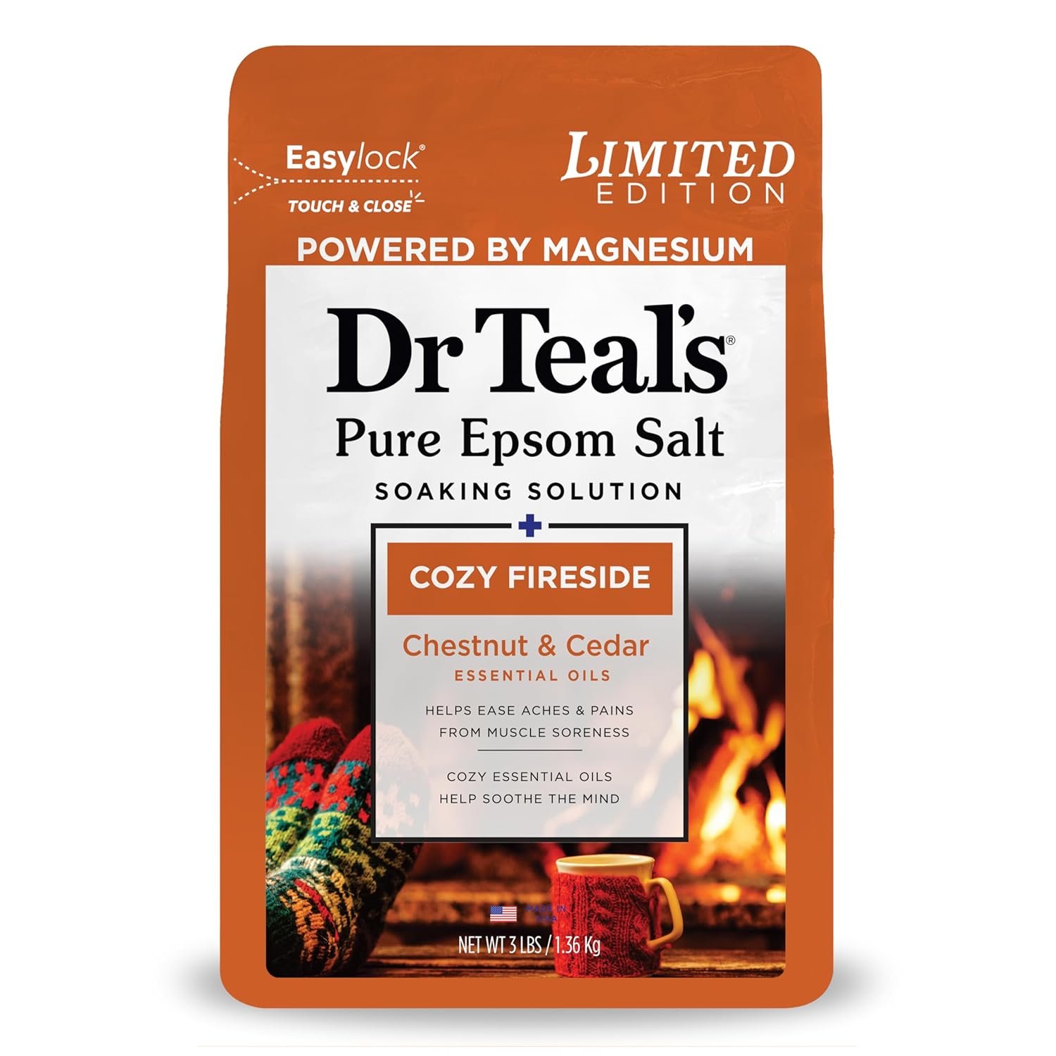 Dr Teal’s Epsom Salt Magnesium Soak, Cozy Fireside, 3 lbs