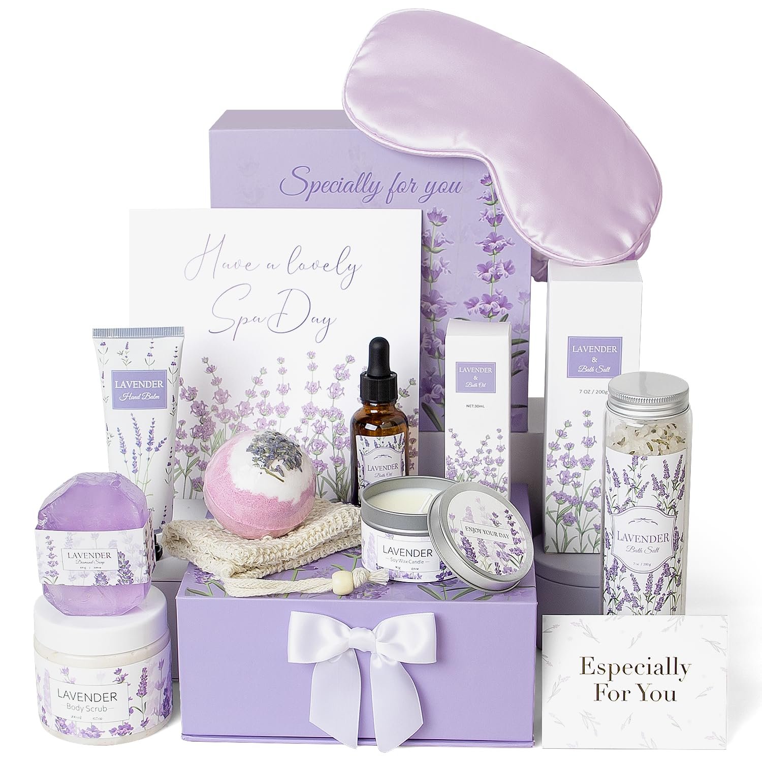 Mothers Day Gifts for Mom, Lavender Spa Gifts Set, 11 Pcs Bath Gift Set for Women, Relaxing Spa Gifts, Bath Spa Gift Basket for Women, Home Spa Products, Birthday Gifts for Women