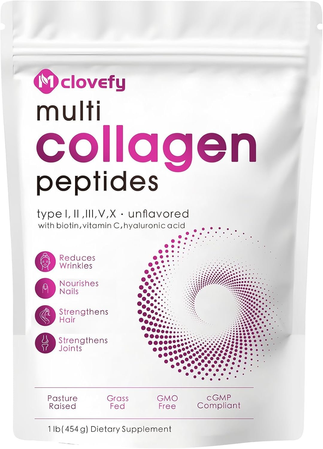 Multi Collagen Peptides Powder, 16 Oz (41 Servings) – Protein Supplement, Type I, II, III, V, X with Hyaluronic Acid, Vitamin C and Biotin, Unflavored, Easily Mixes in Drinks