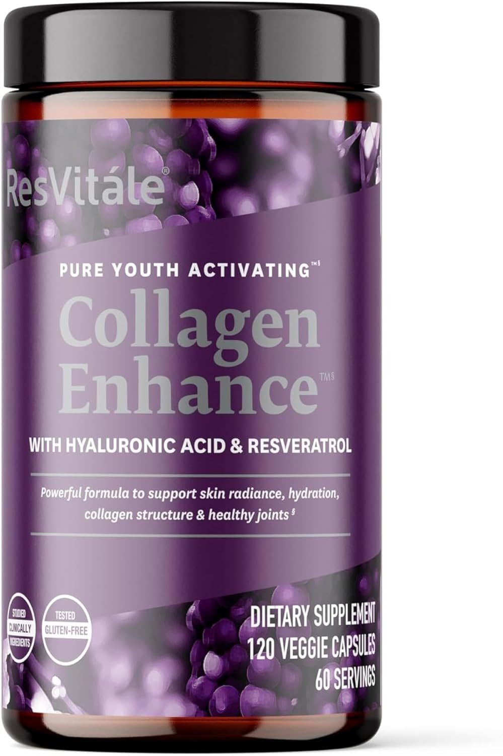 ResVitále Collagen Enhance – Beauty Supplement with Hyaluronic Acid & Resveratrol – 120 Capsules