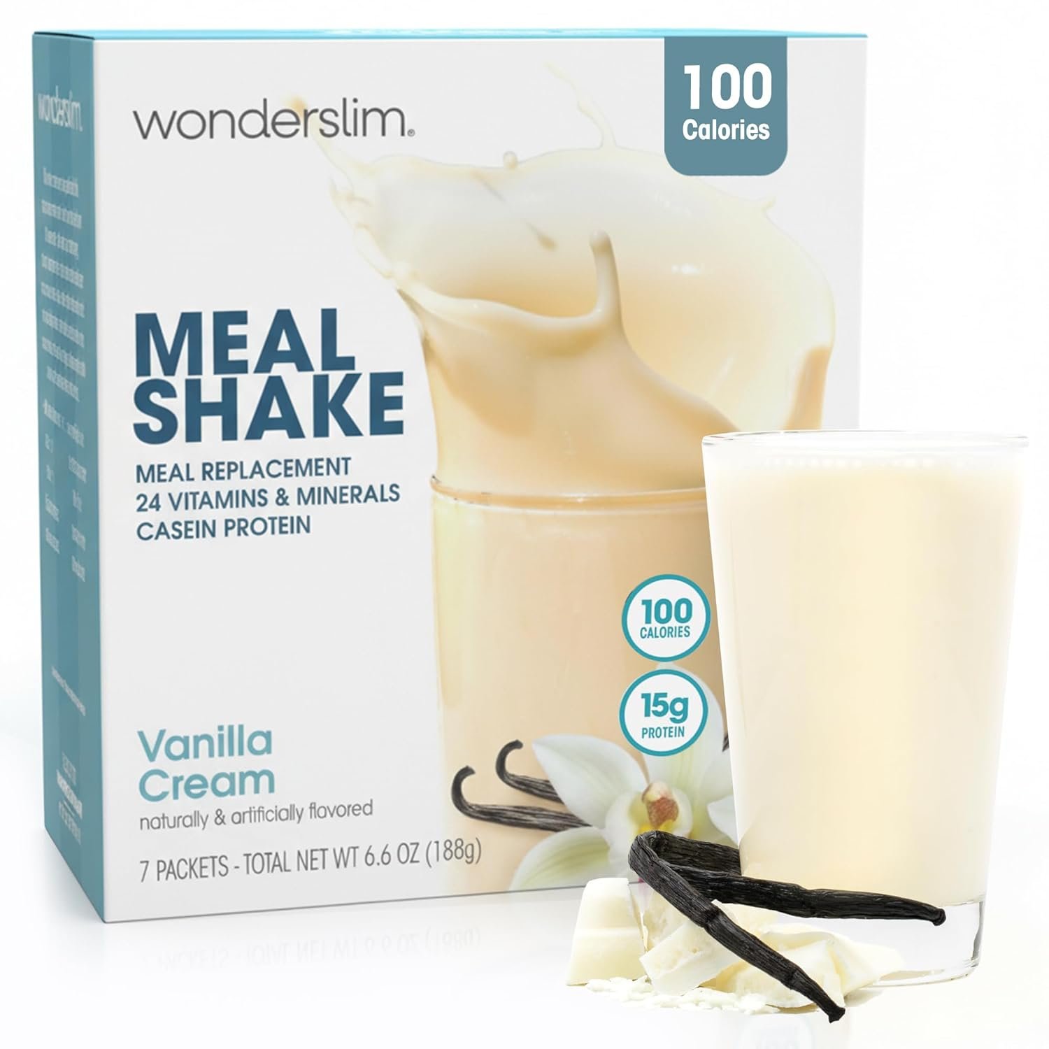 WonderSlim Meal Replacement Shake, Vanilla Cream, 15g Protein, 24 Vitamins & Minerals, Gluten Free (7ct)