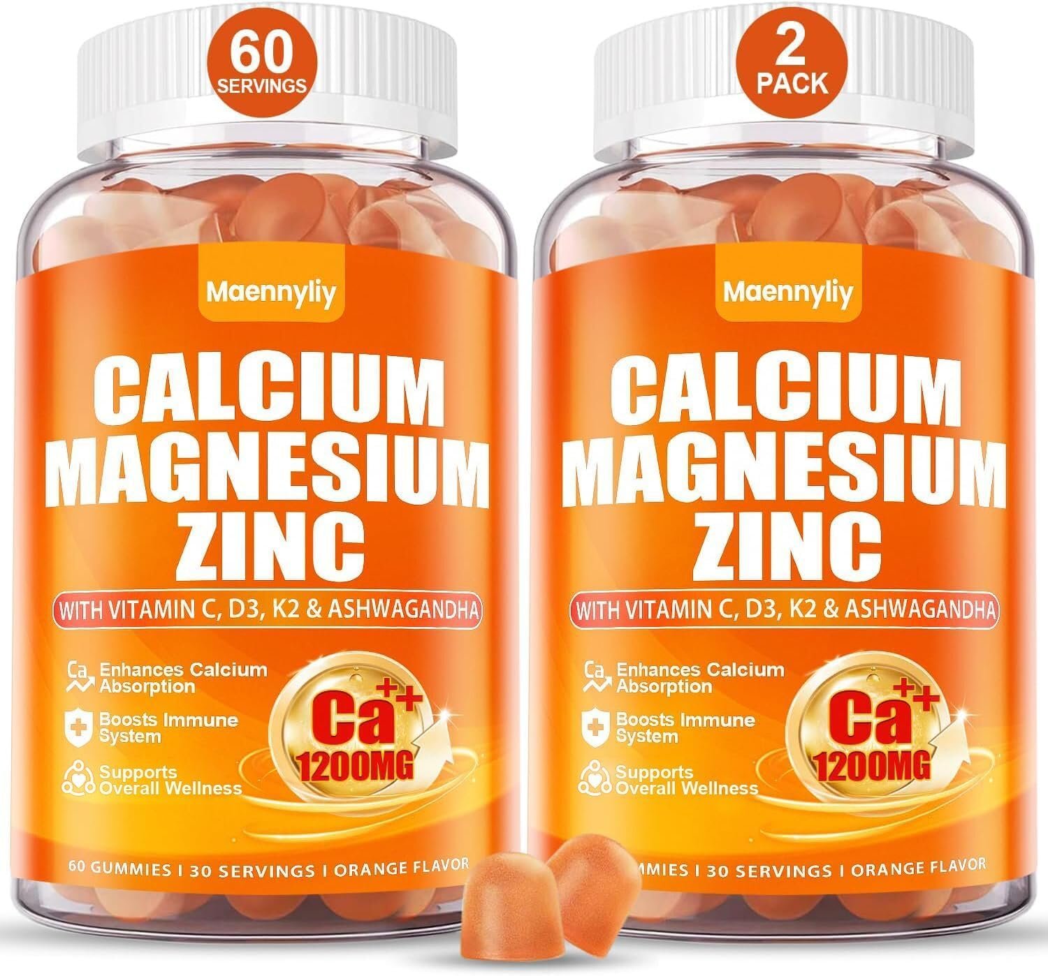 Calcium 1200 mg with Vitamin D3 Gummies for Adults – Calcium Citrate with Vitamin D3 K2, Magnesium, Zinc, Boron, Copper and Ashwagandha – Extra Absorption Calcium Supplement for Women Men