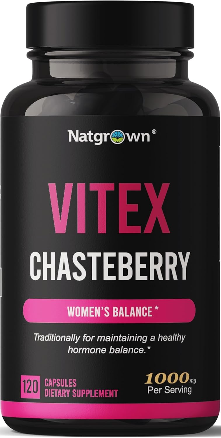 Natgrown Vitex Chasteberry Supplement for Women 1,000 mg – Supports Hormone Balance & Fertility – Agnus Castus Chaste Tree Vitex Berry Fruit Extract Capsules – 120 Ct