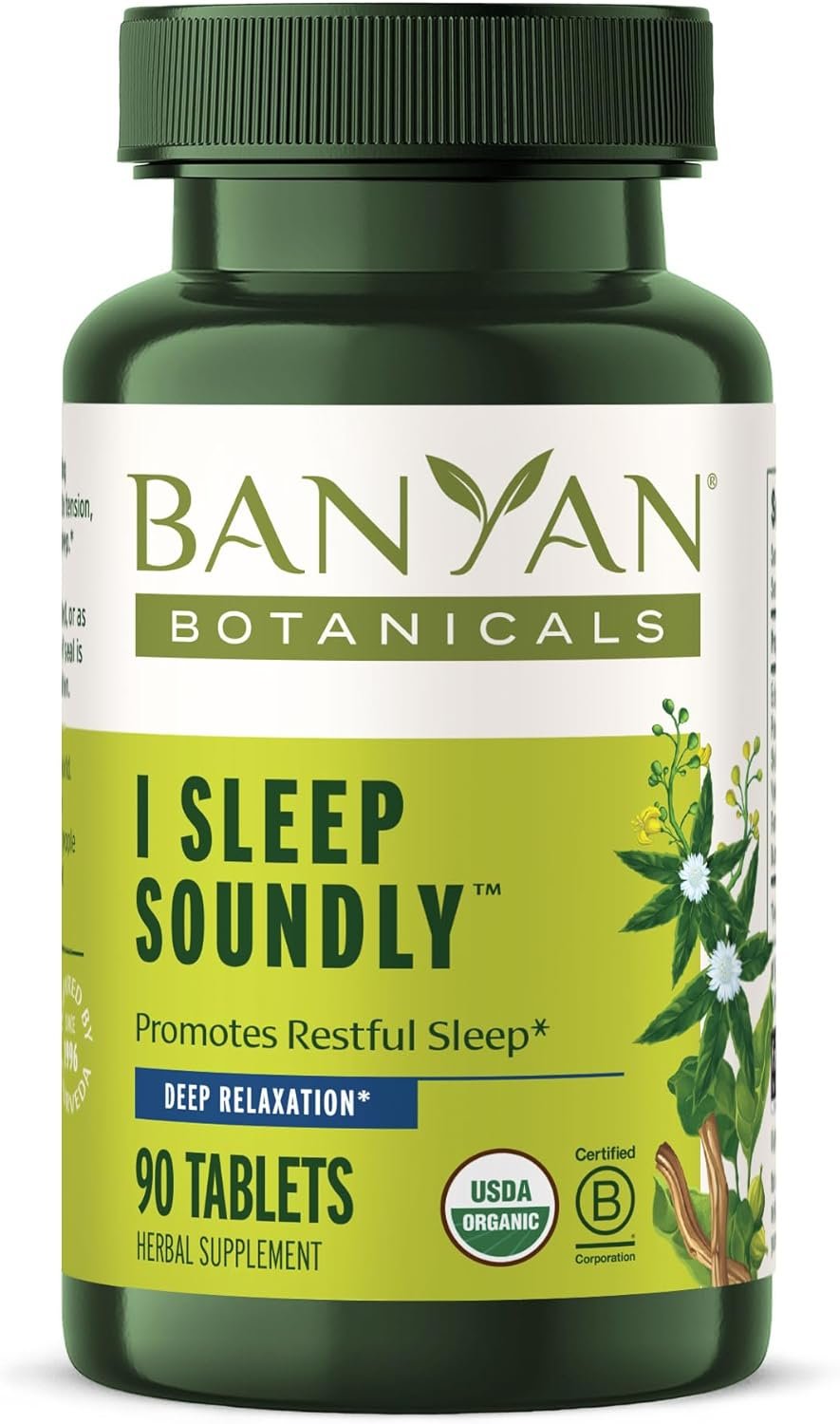 Banyan Botanicals I Sleep Soundly–Organic Deep Sleep Supplement –Natural Melatonin-Free Sleep Aid for Relaxation & Nighttime Tension–with Ashwagandha,Valerian & Chamomile-90 Tablets-USDA Organic