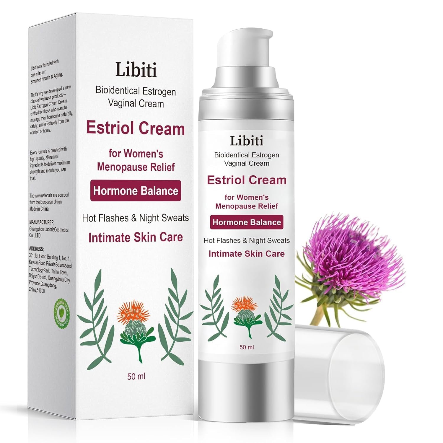 Estriol Cream for Women, Silky Peach Vaginal Estrogen Cream, Menopause Relief: Hormone Balance, Treat Night Sweats, Hot Flashes, and Care for Intimate Skin, 50g