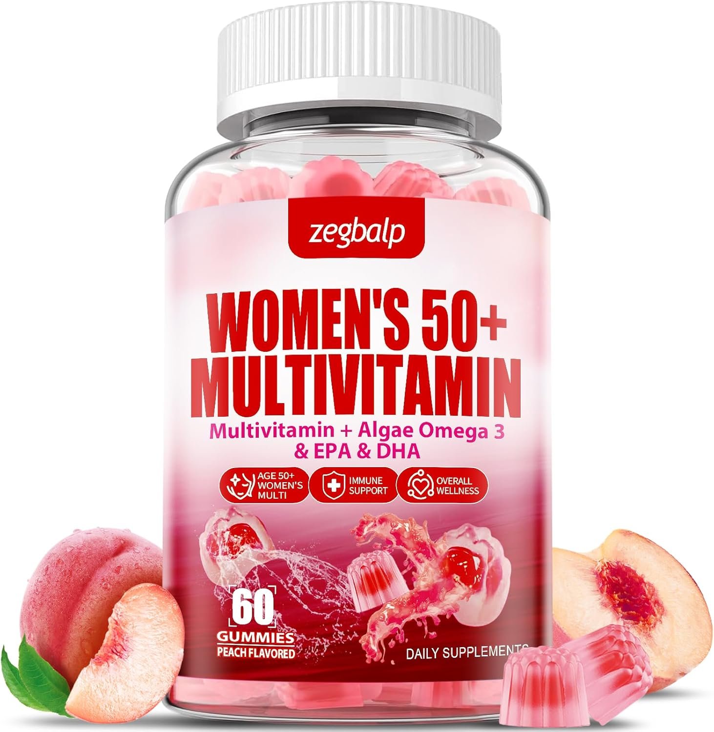 Sugar-Free Womens Multivitamin 50 Plus Gummies with Calcium, Magnesium, Zinc, Vitamin A, C, D3, E, K2, B Complex, Folate, Biotin – Multi Vitamins & Minerals for Skin, Energy, Immune Support