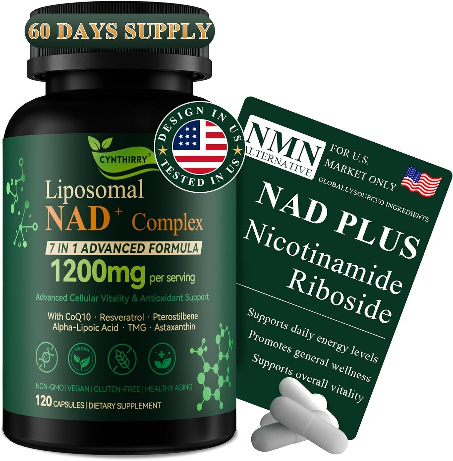 Liposomal NAD+ Supplement with Resveratrol, CoQ10 | Advanced Cellular Support, Nicotinamide Riboside NMN Replacement Premium Antioxidant & Energy