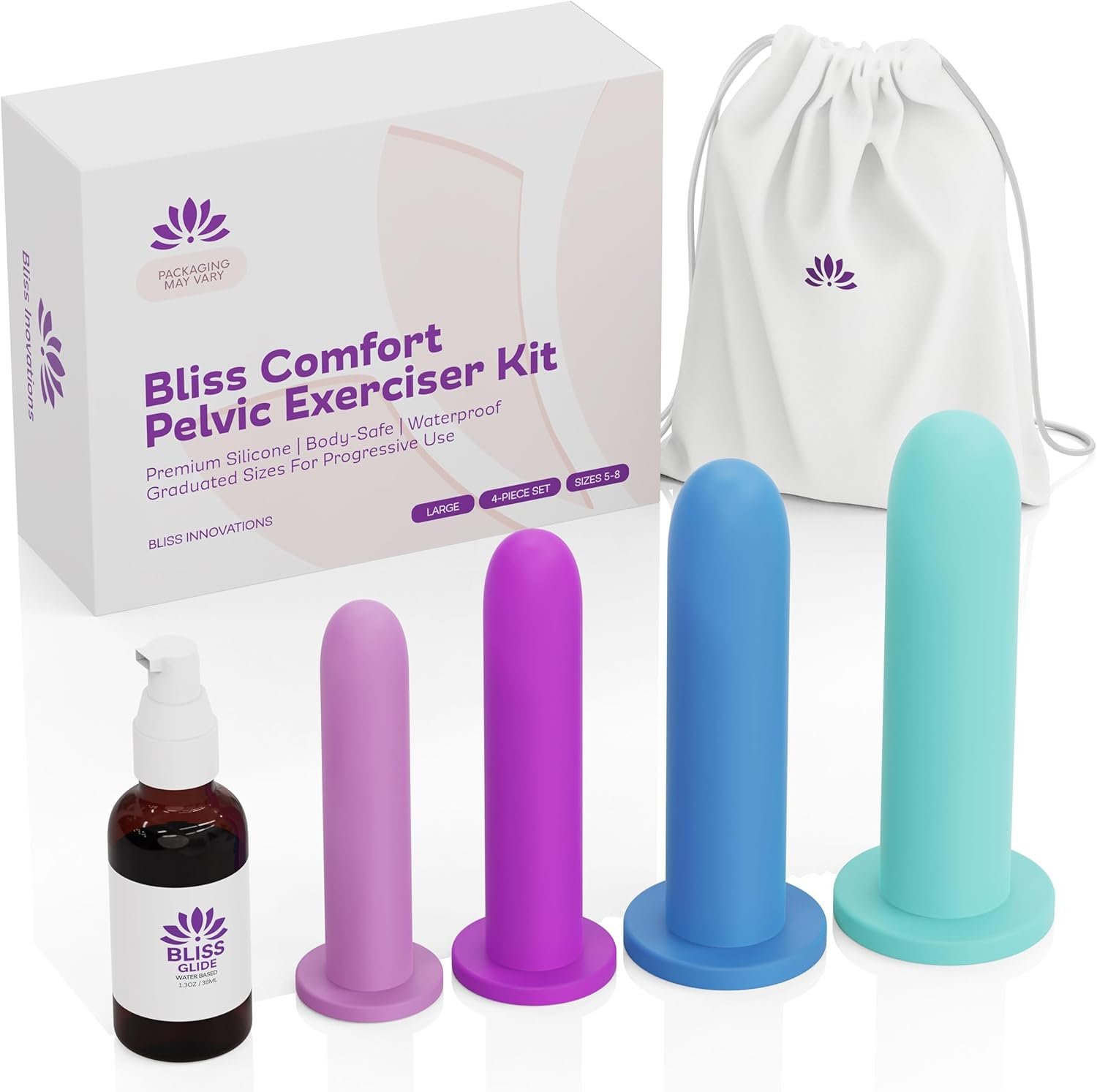Bliss Innovations Comfort Silicone Pelvic Floor Trainer Kit – Sizes 5-8 – Soft & Flexible Design for Gentle Progression – Includes Bonus 1.3 Oz Bliss Glide ($10 Value)