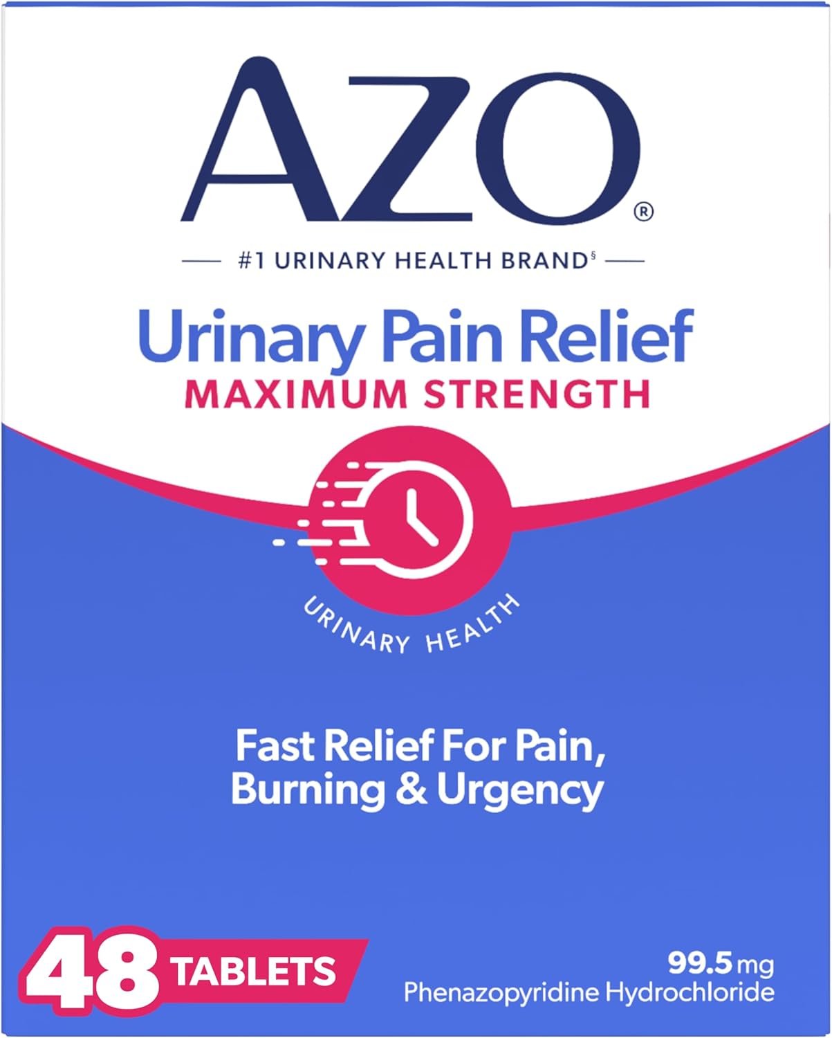 AZO Urinary Pain Relief Maximum Strength | Fast Relief of UTI Pain, Burning & Urgency | Targets Source of Pain | #1 Most Trusted Brand | 48 Tablets