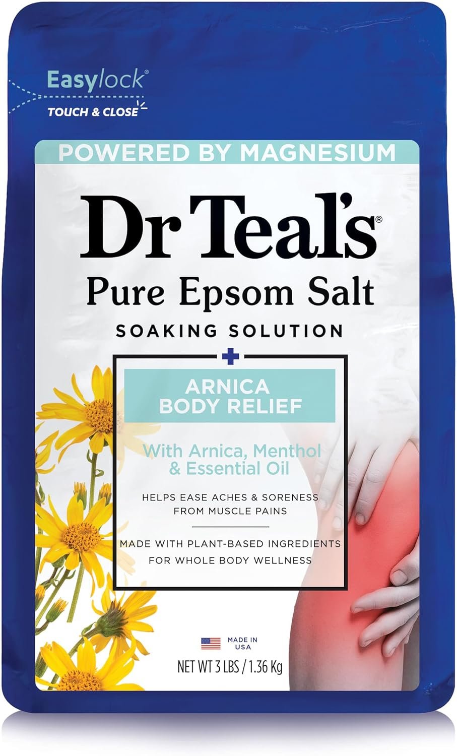Dr Teal’s Epsom Salt Magnesium Soak, Arnica Body Relief with Arnica, Menthol & Essential Oils, 3 lbs