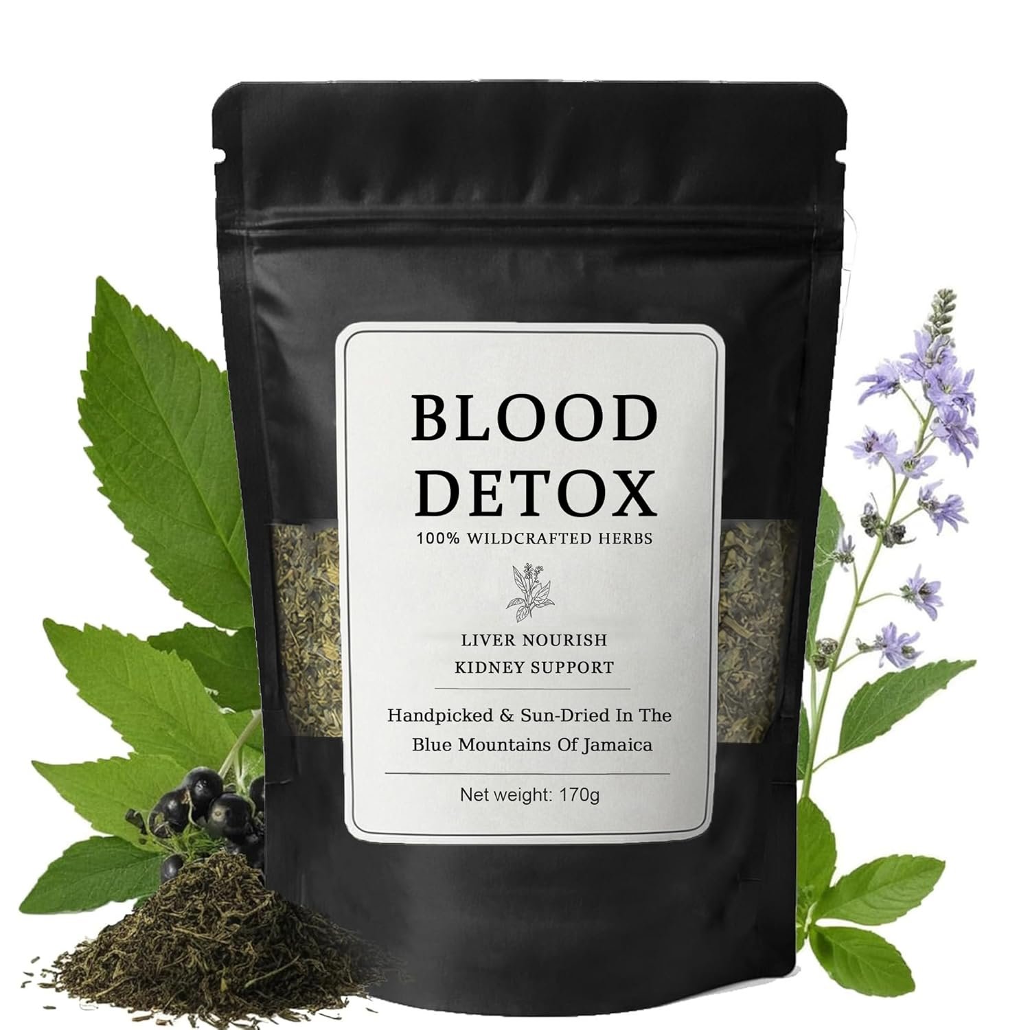 Healing Garden Blood Detox Jamaican Tea, Herbal Plant-Based Botanical Tea with Cinnamon, Guaco, Burdock Root, Daily Enjoyment, Purifies Blood Loose Leaf Herbal Tea 170g/Bag