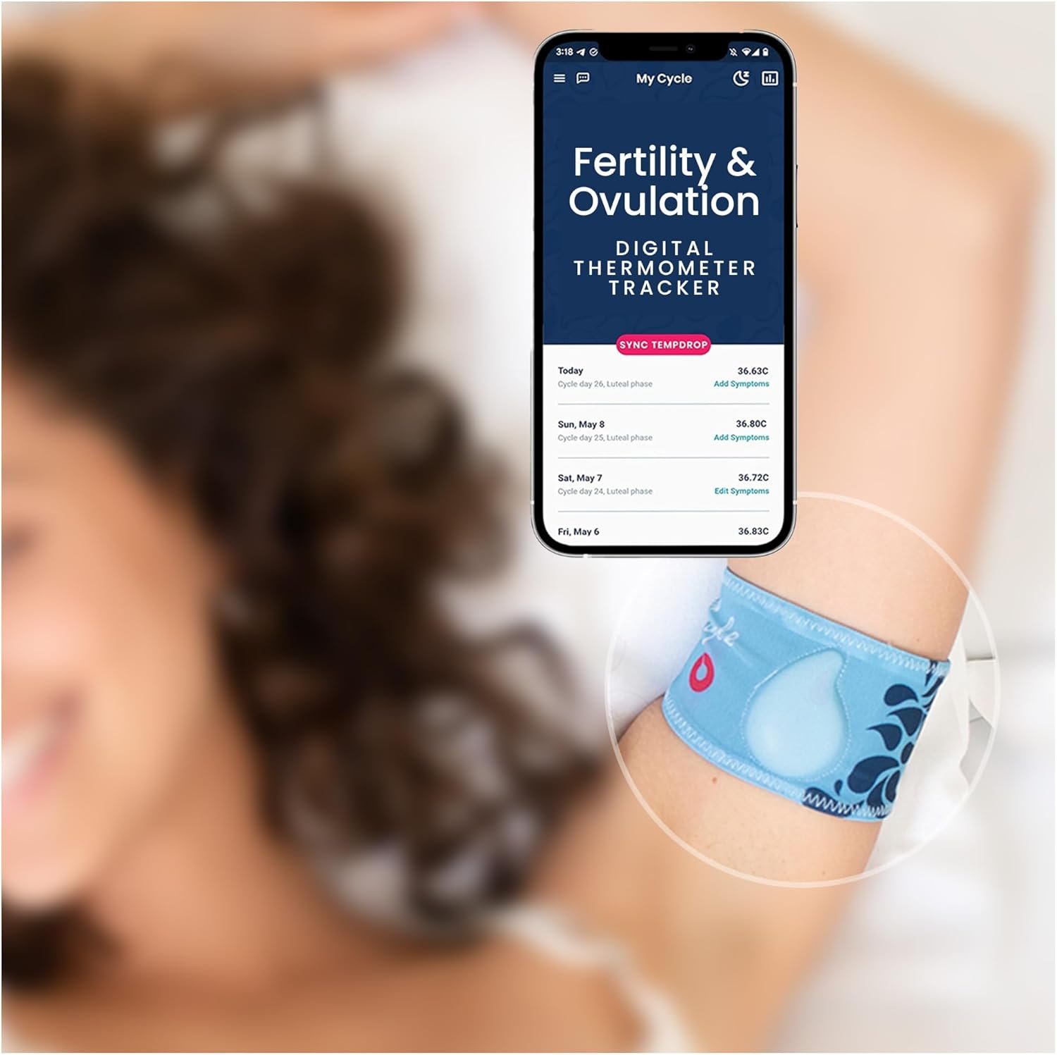Tempdrop Fertility and Ovulation Tracker –Wearable Basal Body Temperature (BBT) Monitoring Sensor and Fertility Charting App Includes Comfortable Armband (L/XL – 12.5-18.5 Inches)