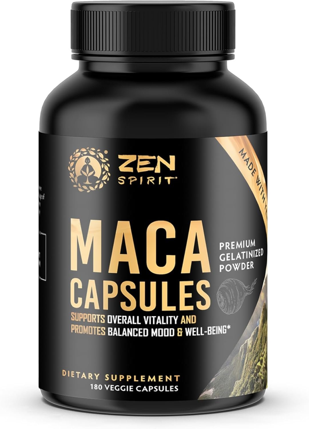 Zen Spirit Maca Root Capsules Gelatinized – Yellow, Red & Black Powder Blend – Organic & Vegan Certified – 180 Pills 500mg – Supplement for Men and Women