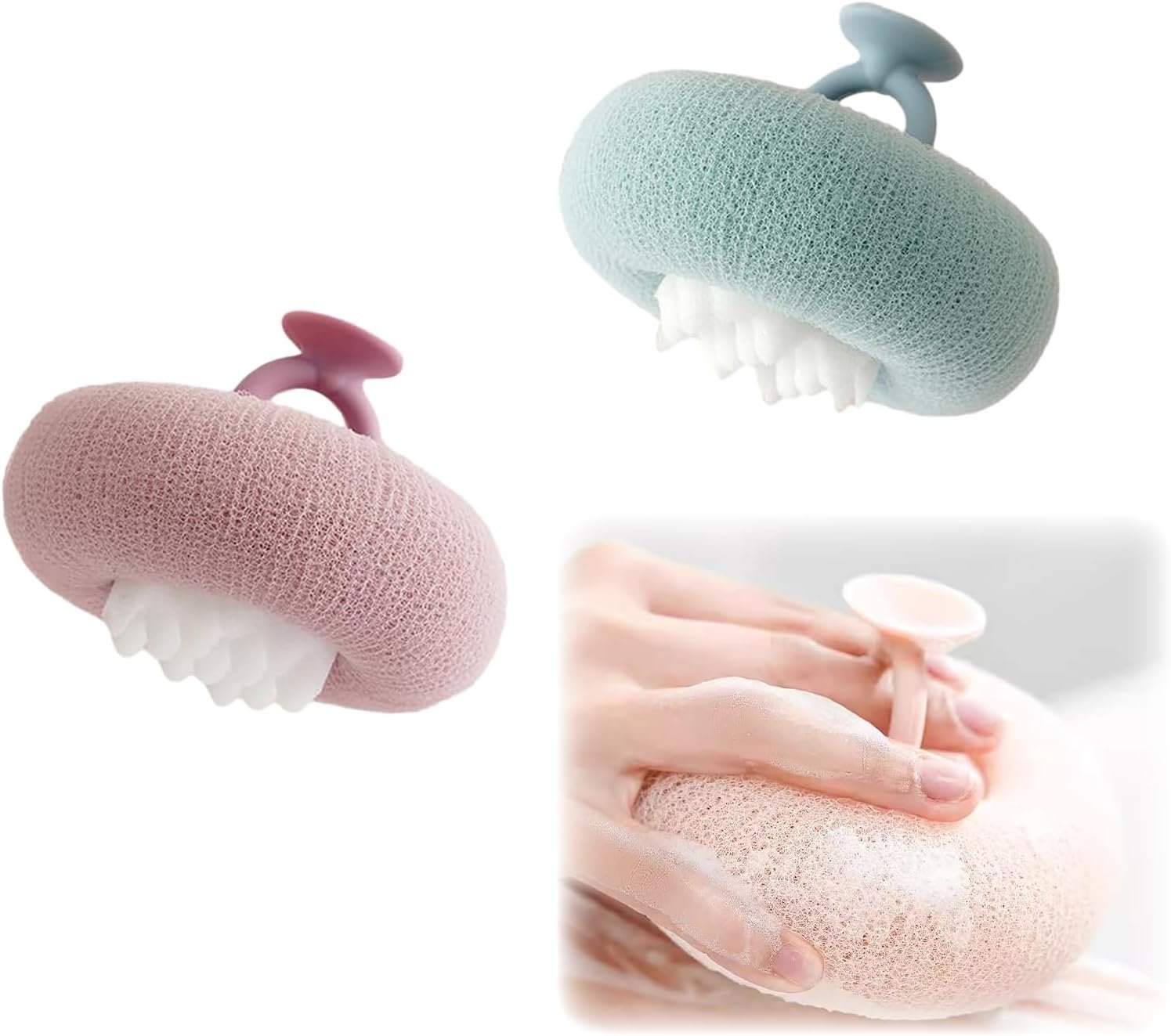 Super Soft Sunflower Suction Cup Bath Ball, 2026 New 2-in-1 Sunflower Bath Ball Exfoliating Bath Sponge Cleaning Brush, Mesh Sponge Pouf Loofah for Women Men Shower (Purple+Green)
