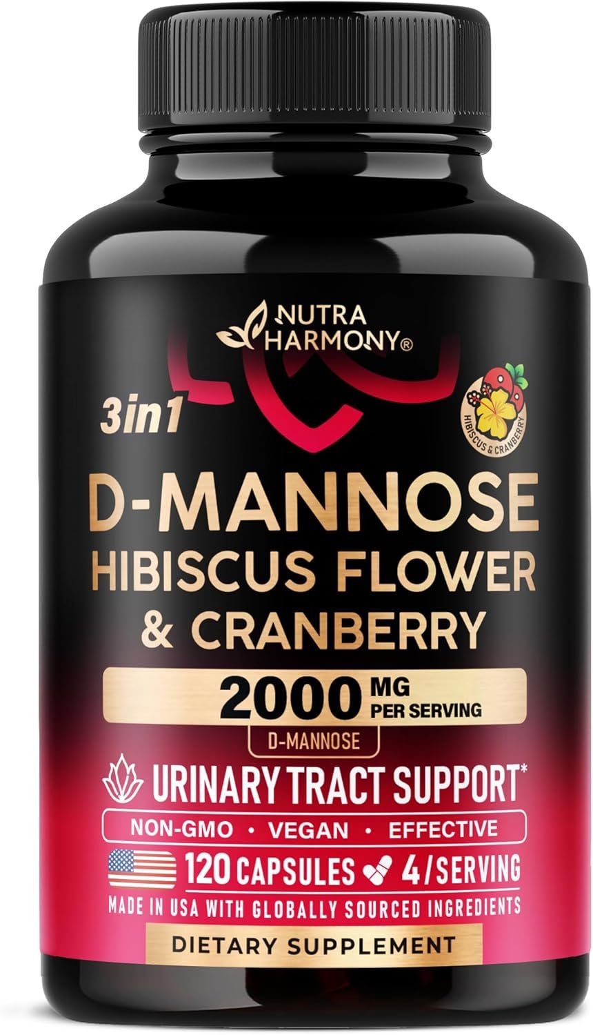 D-Mannose 2000mg with Cranberry & Hibiscus – Clinically Tested Strength for Urinary Tract Health – Supplement for Women – Bladder, Liver & Microflora Support – Made in USA – Vegan, 120 Capsules