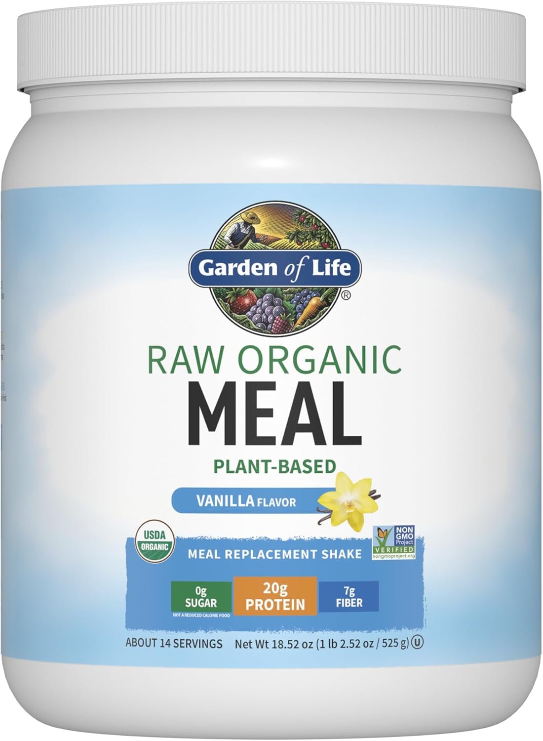 Garden of Life Meal Replacement Shakes, Raw Organic, Vanilla Protein Powder with Plant Based Pea Protein, Sprouts, Greens, Probiotics, Dairy Free 14 Servings