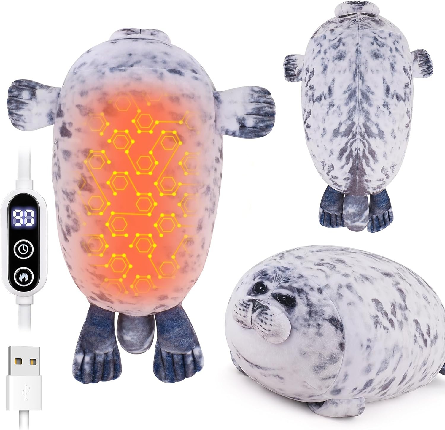 Electric Heating Pad for Period Cramps, Cuddly 14” Seal Plush with a Hot Soft Belly USB Powered, Menstrual Heating Pad Neck Shoulder Pain Relief, Gift for Daughter Wife Period Heating Pad