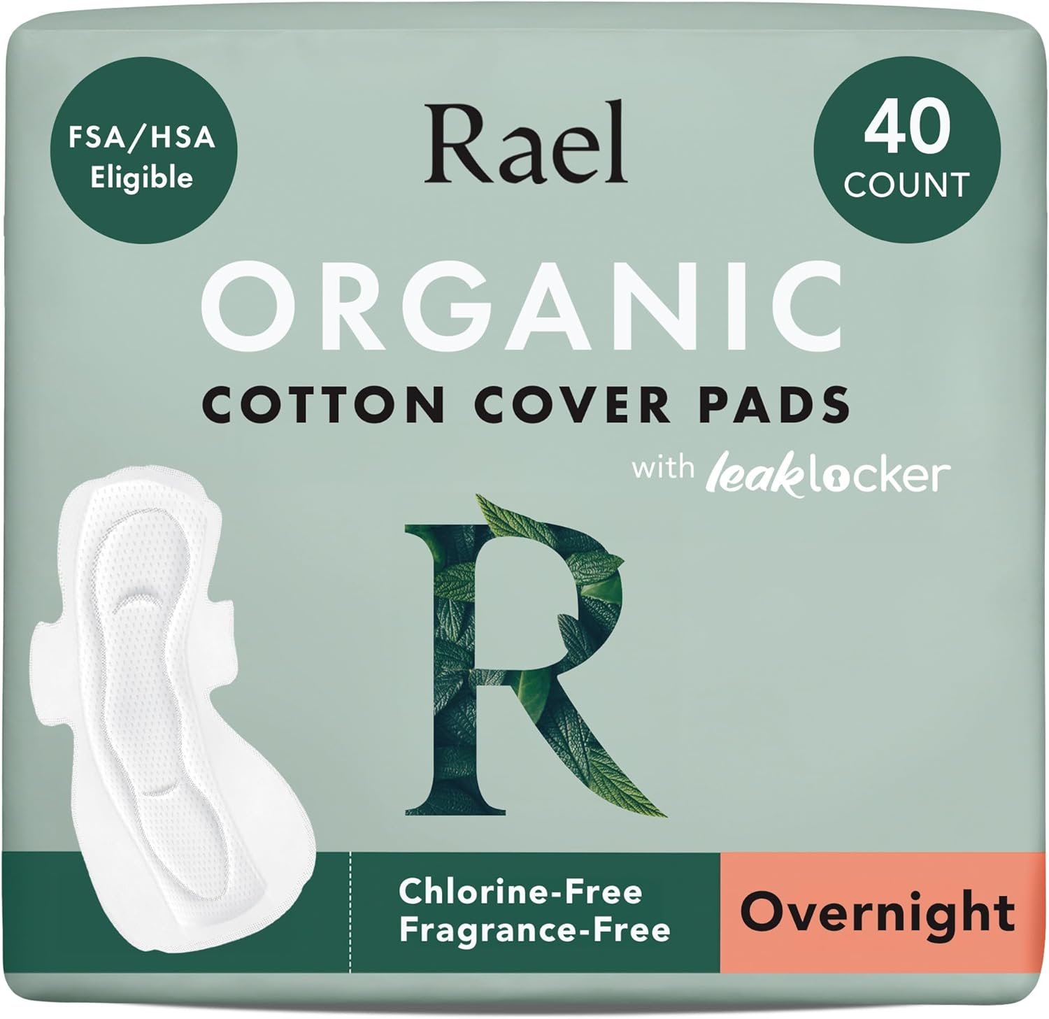 Rael Pads for Women, Organic Cotton Cover – Period Pads with Wings, Feminine Care, Sanitary Napkins, Heavy Absorbency, Unscented, Ultra Thin (Overnight, 40 Count)