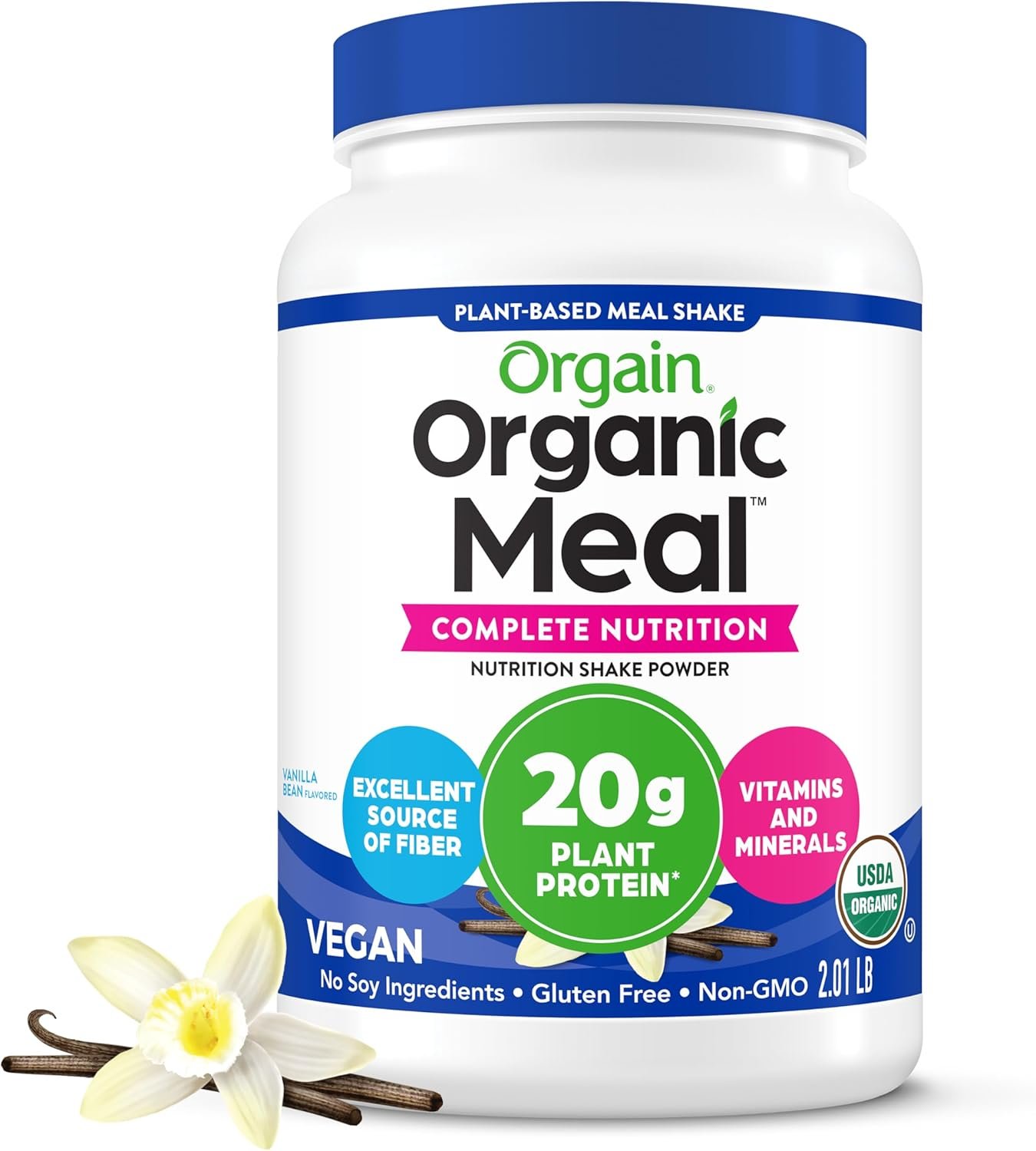 Orgain Organic Vegan Meal Replacement Protein Powder, Vanilla Bean – 20g Plant Based Protein, Gluten Free, Dairy Free, Lactose Free, Soy Free, No Sugar Added, For Smoothies & Shakes – 2.03lb