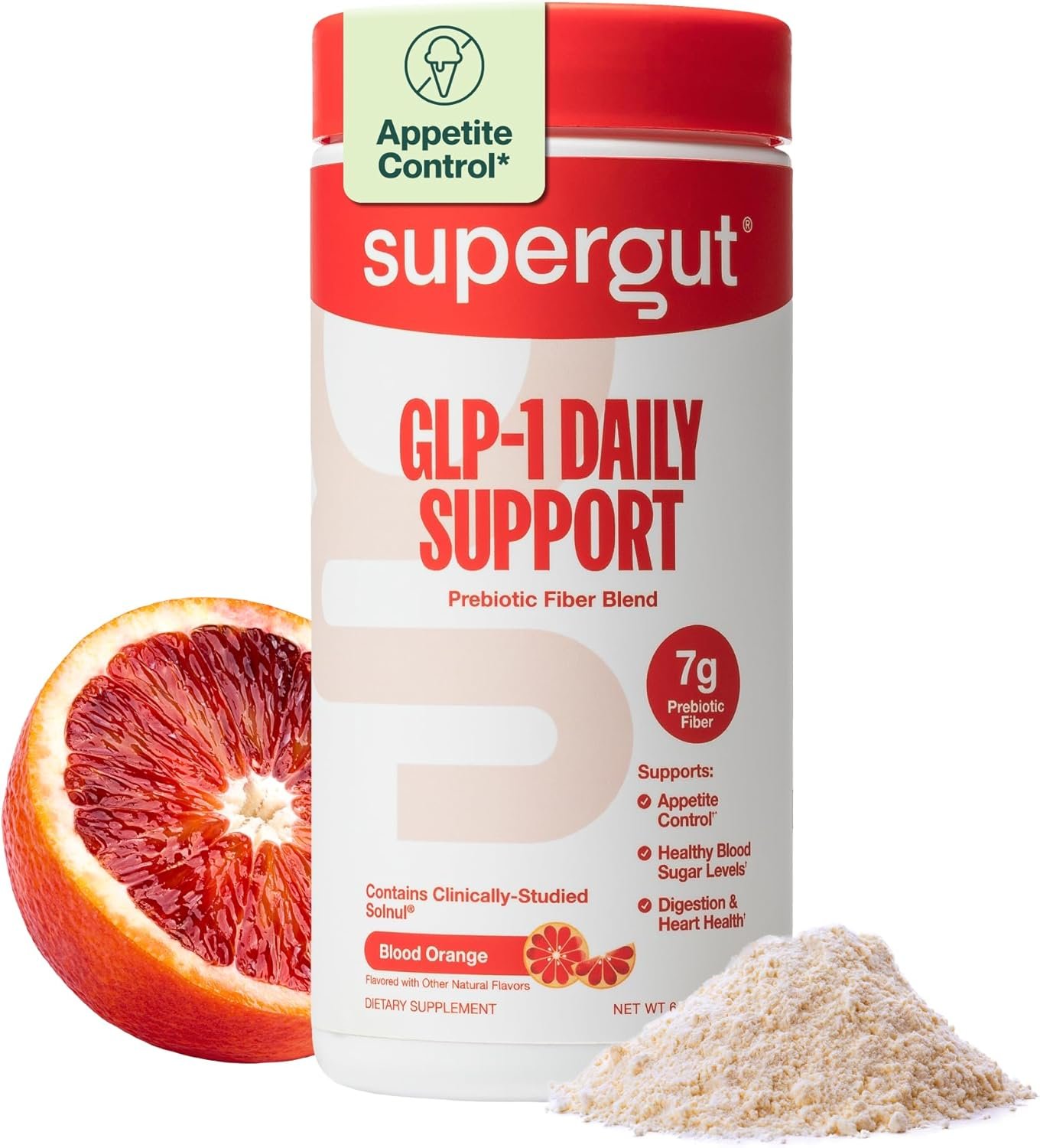 Supergut GLP1 Daily Support, Blood Orange – High Fiber GLP-1 Supplement Powder for Women & Men – Sugar-Free Drink Mix for Gut Health & Digestive Support (18 Servings)
