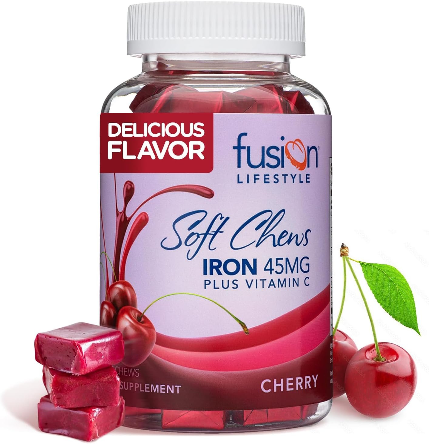Fusion Lifestyle Chewable Iron Supplement for Women & Men – Cherry Flavor, Iron Vitamin C Soft Chew for Max Absorption, Iron as Ferrous Fumarate, Ideal for Anemia and Iron Deficiency, 2 Month Supply