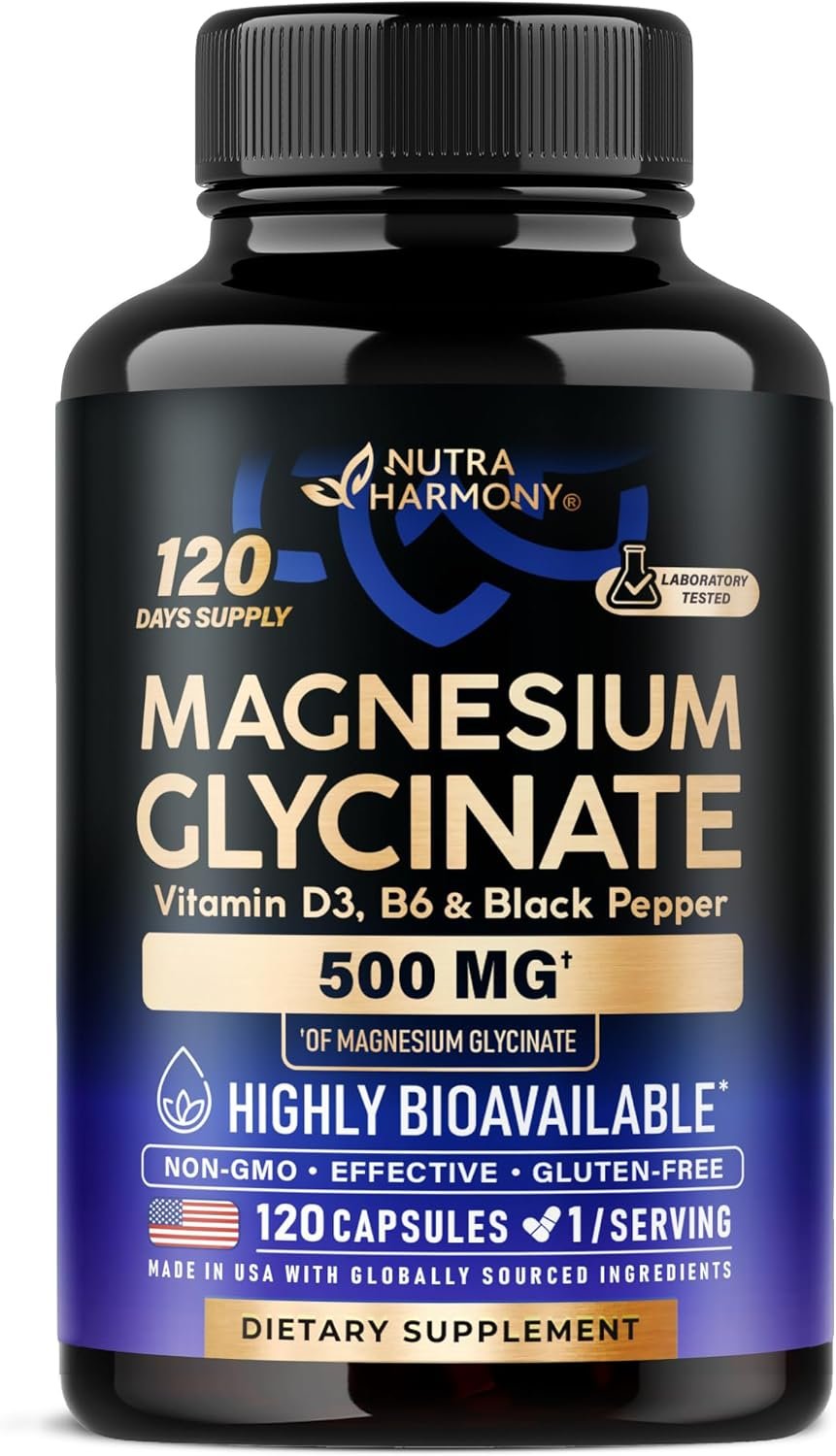 Magnesium Glycinate 500 mg – Chelated Supplement – High Absorption Form of Magnesium – Support for Sleep, Muscle & Heart Health – Made in USA, Lab Tested & Non-GMO – 120 Capsules
